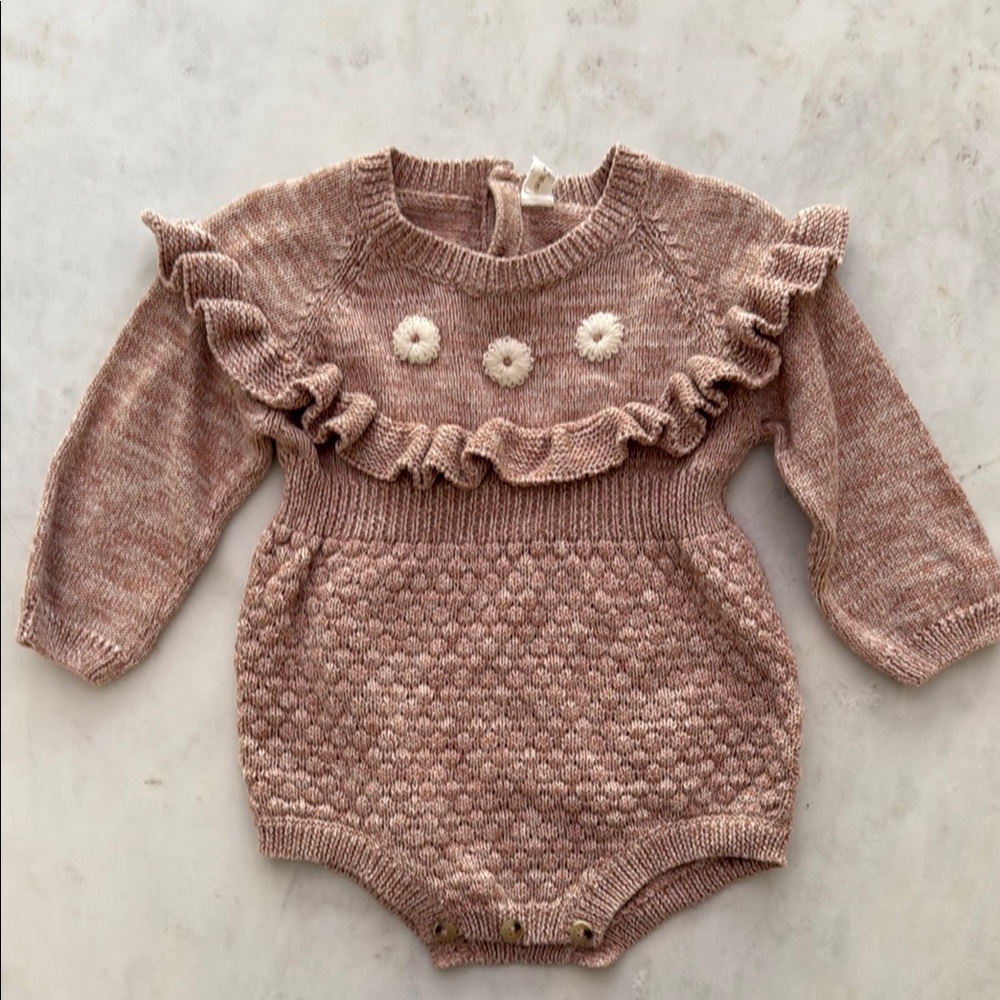 Pink Ruffled Knit Baby Romper | Baby Girl | 12-18 months